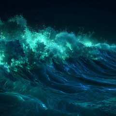 Fototapeta na wymiar An Electric Ocean glowing in neon blue and green waves