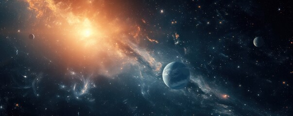 View of planet in space galaxy and stars in bacground. Space astronomy theme