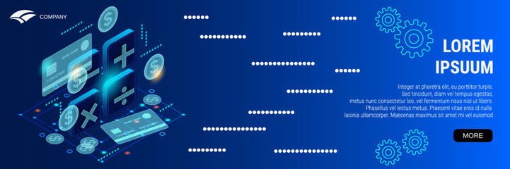 Modern flat design style banner vector template. Business counting, financial calculations 3d isometric concept