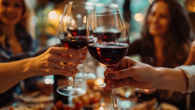 Friends Toasting Wine Glasses at Dinner