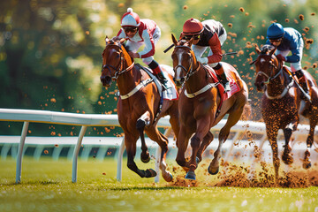 Racehorses sprinting towards victory - obrazy, fototapety, plakaty