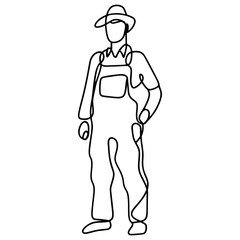 Vector Illustration of a a portrait of a farmer with lines drawing for logo,icon, black and white	