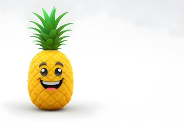 Smiling pineapple character with eyes and a mouth on a plain white background, Smiling pineapple with eyes and a mouth against a white background