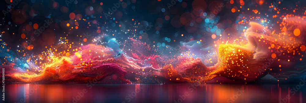 Wall mural this visually captivating image showcases a dynamic wave of sparkling particles and vibrant colors, 