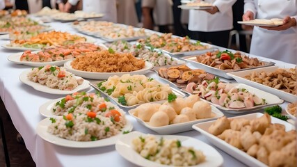 delivering meals. Cuisine Food Festival Party Idea: Buffet Dinner Catering Dining Food Celebration.