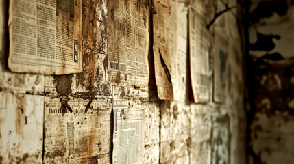 Texture of a Wall Covered with Old Newspapers