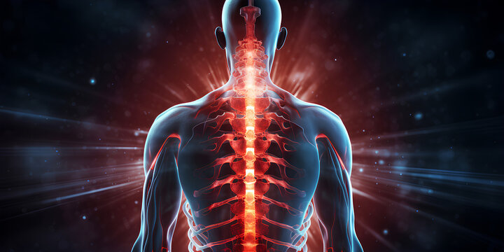 medical diagram spine human with place to text copy space on black background 