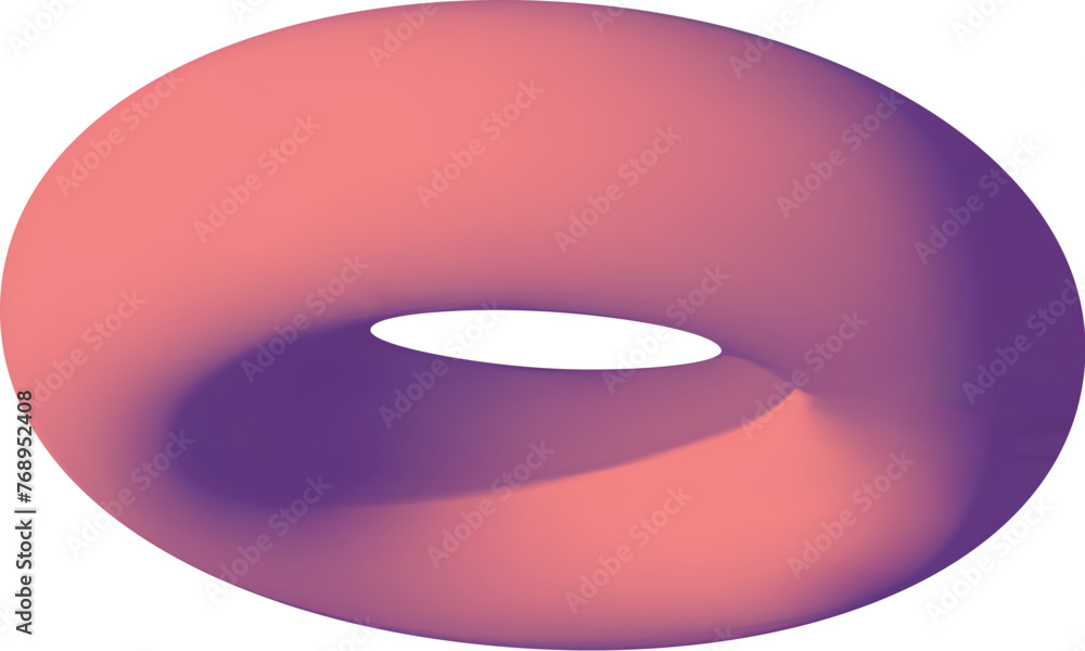 Poster Isolated colorful torus in 3D perspective. Abstract geometric donut shape, in rotation