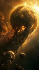 Dramatic Cosmic Explosion Destroying Planet in Fiery Celestial Cataclysm - obrazy, fototapety, plakaty