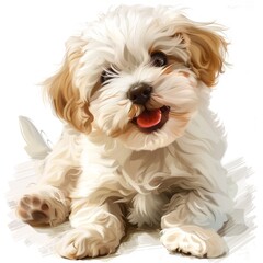 The Bichon Frise breed dog is isolated on a white background. Illustration