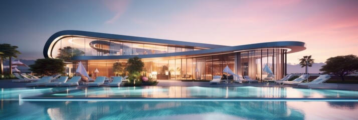 futuristic designed architecture of super modern luxury hotel
