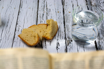 Lent - bread and water on a table