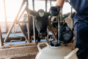 Artificial insemination of cows, Tank liquid nitrogen with bull sperm. Worker vet doctor of...