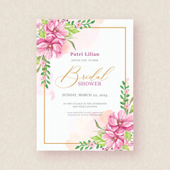 Bridal shower invitation template with corner of painting floral ornament