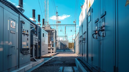 Substation with switchgear a transmission transformers for high voltage electric power