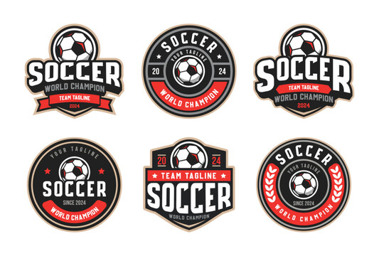 Set of soccer Logo or football club sign Badge. Football logo with shield background vector design.