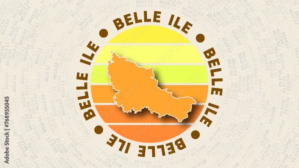 Poster belle ile logo intro. badge with the circular name and map of the island. astonishing belle ile roun