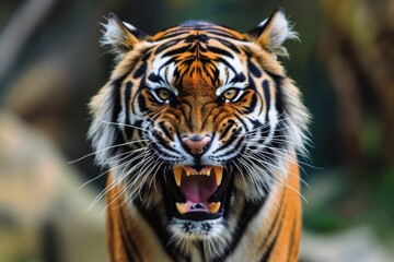 Fototapeta premium Close up of a strong roaring tiger.