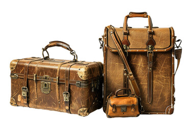 Vintage Classic Old-Fashioned Trolley Suitcase,PNG Image, isolated on Transparent background.