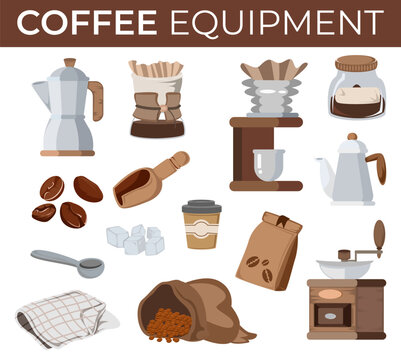 equipment for making coffee drinks illustration set