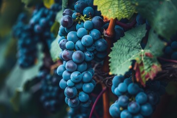 Cabernet Sauvignon. Harvesting Fresh Grapes by the Vineyards at Lake Wine Country - obrazy, fototapety, plakaty