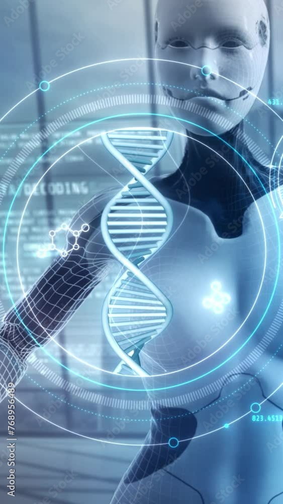Poster in virtual space, ai works with dna data. 3d render