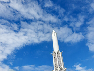 Beautiful mosque with minaret under the blue sky. Endan andansih mosque of Purwakarta, indonesia. Perfect for iedul fitri celebration background. 