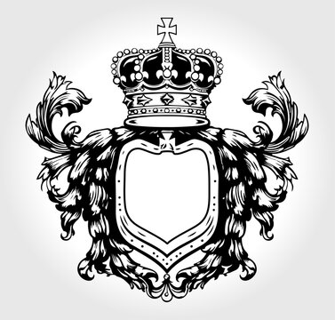Wappen Logo Leer Symbol Krone Floral