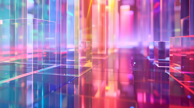 Abstract Digital Prism Cityscape in Vivid Neon Colors