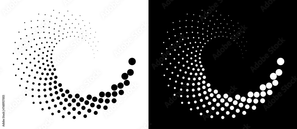 Fototapete halftone dots in spiral. modern abstract background. design element or icon, logo. black shape on a 