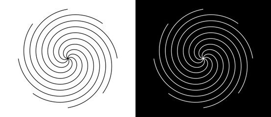 Lines in circle abstract background. Dynamic transition illusion. Black shape on a white background and the same white shape on the black side.	 - 768957636