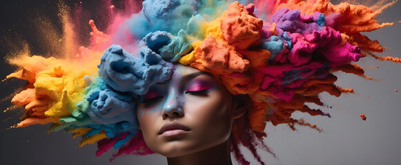 Fototapeta premium An explosion of colored powder from a human head.
