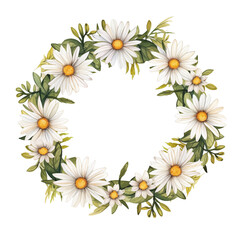 Floral Wreath Watercolor - Daisies and Greenery Illustration