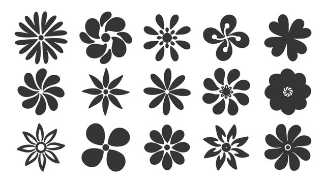 Collection of flowers. Flowers in modern simple. Cute round flower vector illustration