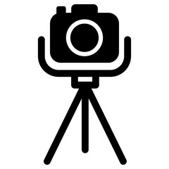 camera with tripod icon, simple vector design - obrazy, fototapety, plakaty