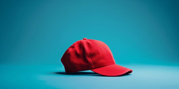 red baseball cap isolated on blue background