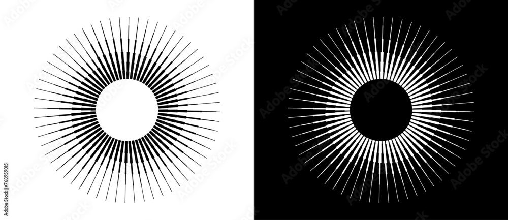 Leinwandbilder Lines in spiral abstract background. Dynamic transition illusion. Black shape on a white background and the same white shape on the black side.