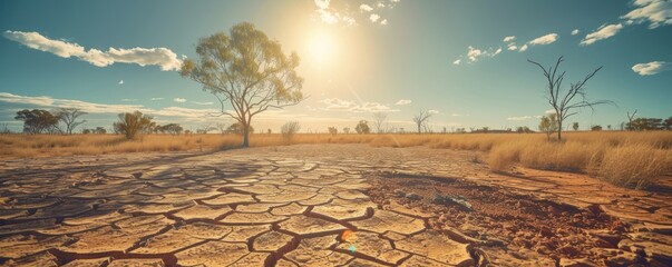 Barren land in the forest due to long dry seasons and global warming - obrazy, fototapety, plakaty
