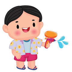 Thai kid playing with water on Songkran day