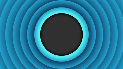 Retro circle wave blue background. Vintage blue cartoon background with a black empty circle in the center