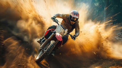 Experience the rush of adrenaline as a skilled motocross rider tackles the rugged terrain with speed and precision.