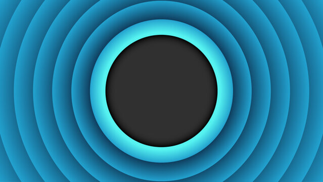 Retro circle wave blue background. Vintage blue cartoon background with a black empty circle in the center