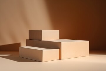 Abstract beige cubes arranged artistically, ideal for product display and presentations.