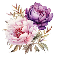 Pink Purple Soft Watercolor Peony Illustration Beautiful Blossom Isolated Flowers Floral Decoration Wedding