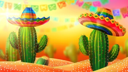 Superb Cinco de Mayo holiday background with Mexican cactus