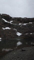 Glaciar Blue Ice, landscape with mountains and a Lake on a gloomy day