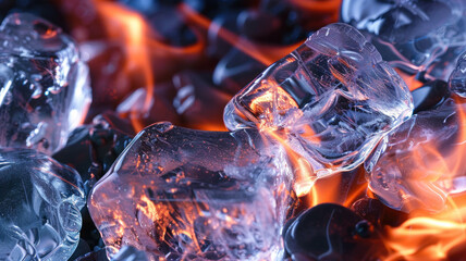 Ice and fire. Bright concept of contrasting opposites - obrazy, fototapety, plakaty