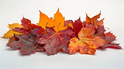 Naklejka na ściany i meble Artistic composition of autumn leaves arrayed on a pristine white background