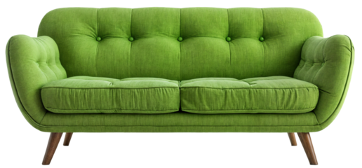 front view of a green modern sofa isolated on a transparent background