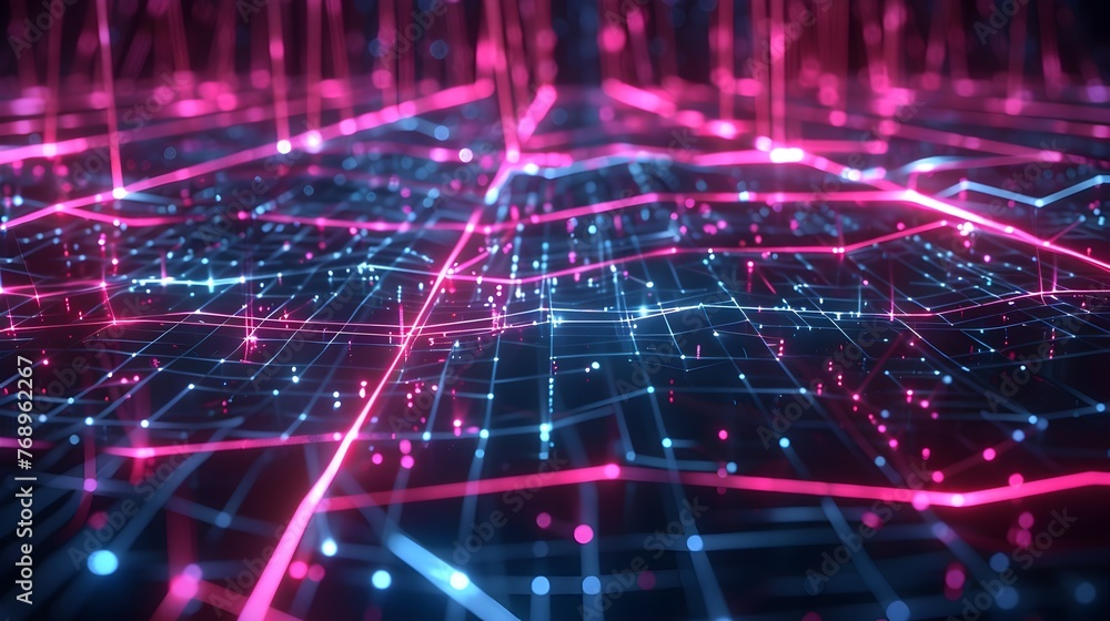 Poster interconnected 3d neon matrix: infinite digital network